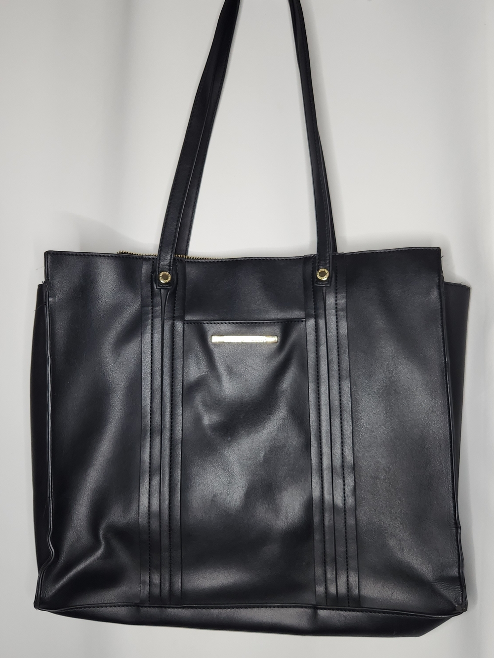 Steve Madden Black Faux Leather Tote with Gold Accent